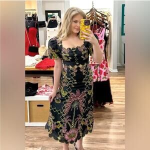 Farm Rio Black Ravenala Short Sleeve Maxi Dress XS